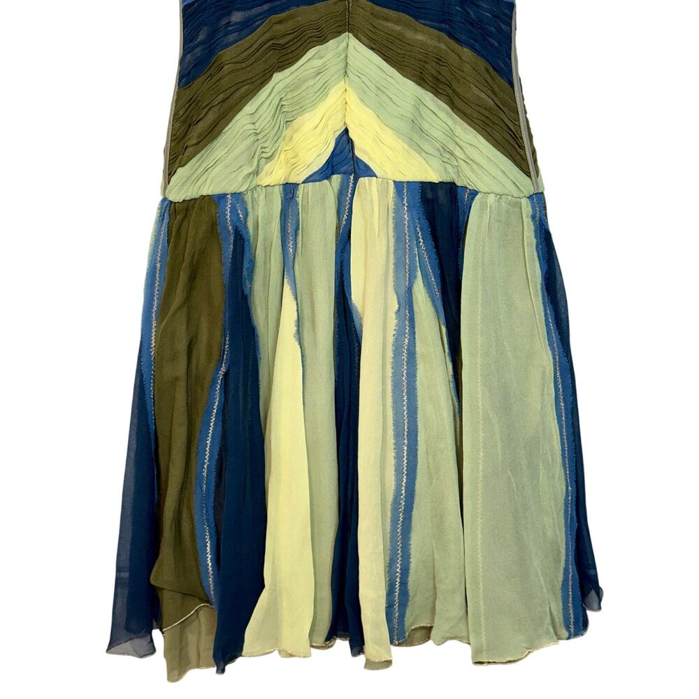 NWT Mandalay Quartz Green Blue Silk Beaded Sequin Midi Evening Gown Dress Size 6 - Picture 9 of 16
